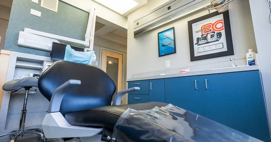 Treatment room with a modern dental chair